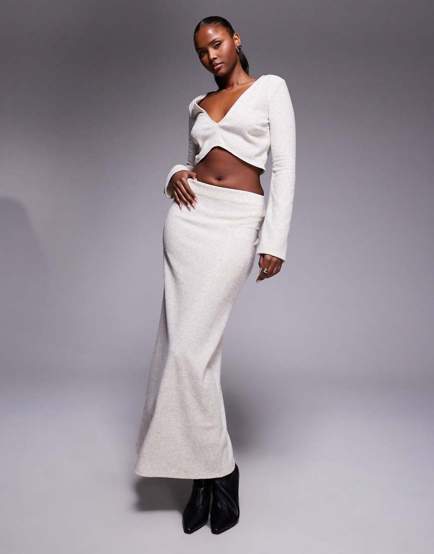 ASOS DESIGN - Gerippter Maxirock aus angerautem Stoff in Haferbeige mit geradem Schnitt, Kombiteil-Neutral von ASOS DESIGN