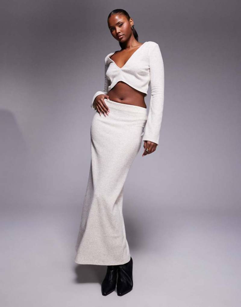 ASOS DESIGN - Gerippter Maxirock aus angerautem Stoff in Haferbeige mit geradem Schnitt, Kombiteil-Neutral von ASOS DESIGN