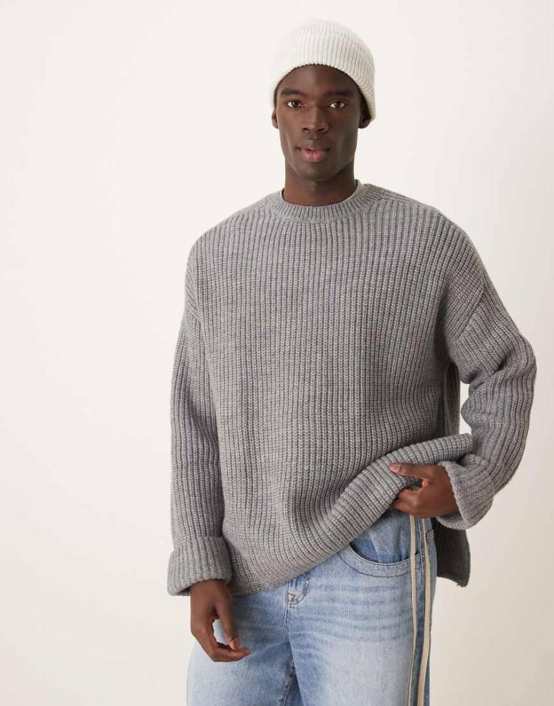 ASOS DESIGN - Oversize-Strickpullover aus schwerem Wollmix in Hellgrau von ASOS DESIGN