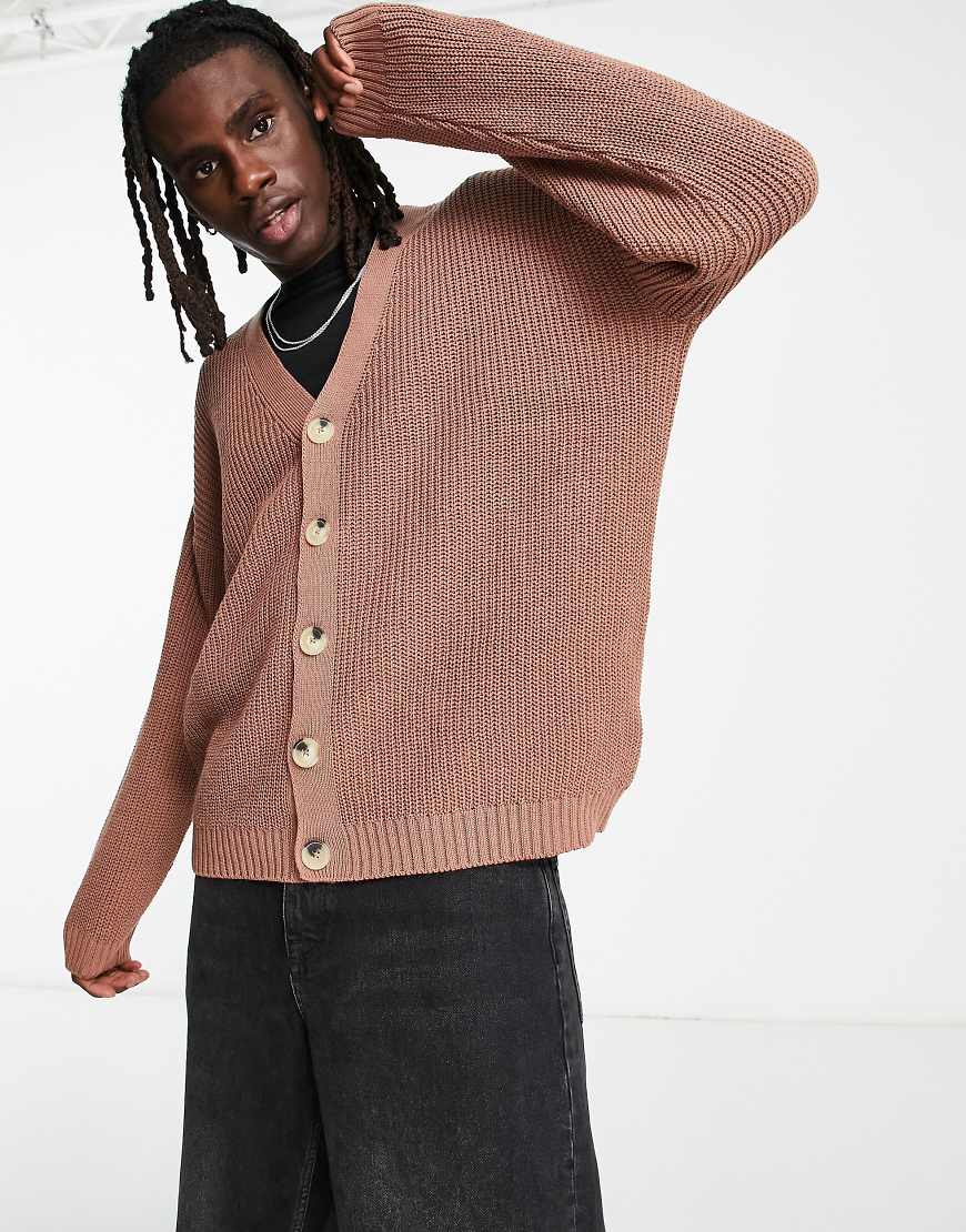 ASOS DESIGN - Gerippter Oversize-Seemanns-Strickpullover in Hellbeige-Neutral von ASOS DESIGN