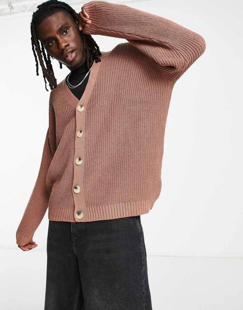 ASOS DESIGN - Gerippter Oversize-Seemanns-Strickpullover in Hellbeige-Neutral von ASOS DESIGN