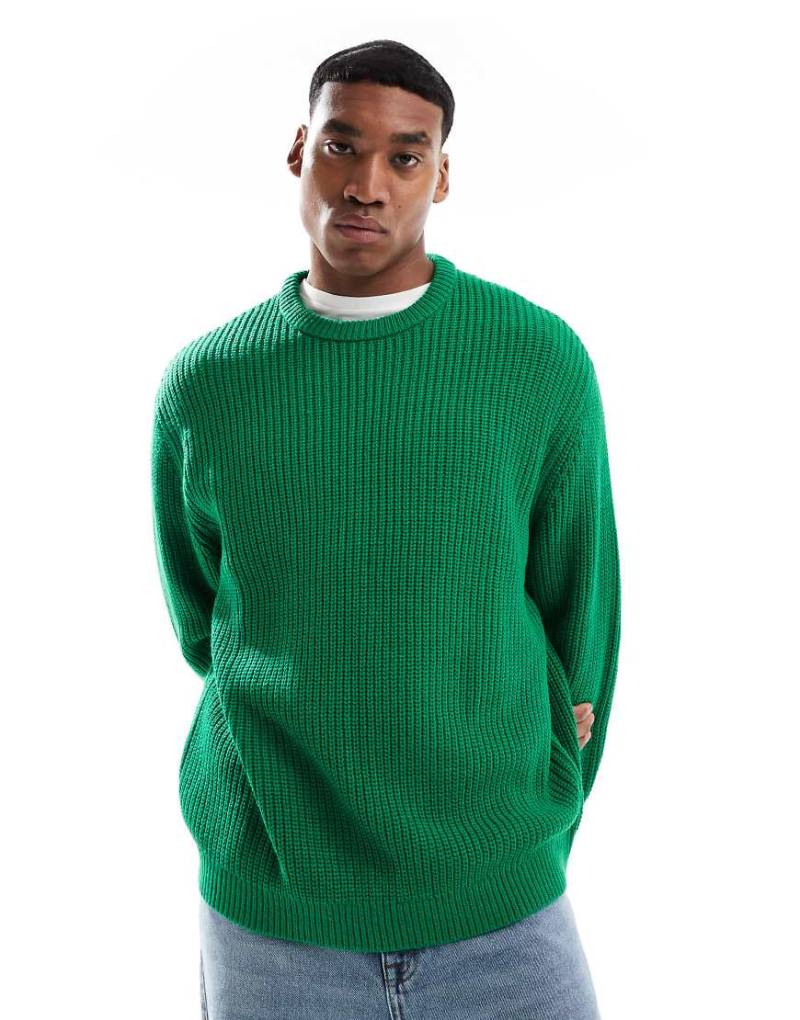 ASOS DESIGN - Gerippter Oversize-Strickpullover in Grün mit Patentmuster von ASOS DESIGN