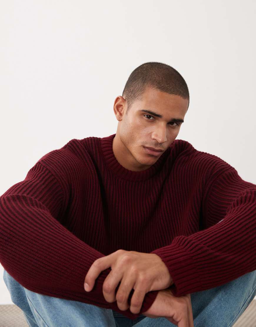 ASOS DESIGN - Gerippter Oversize-Strickpullover in Rot von ASOS DESIGN