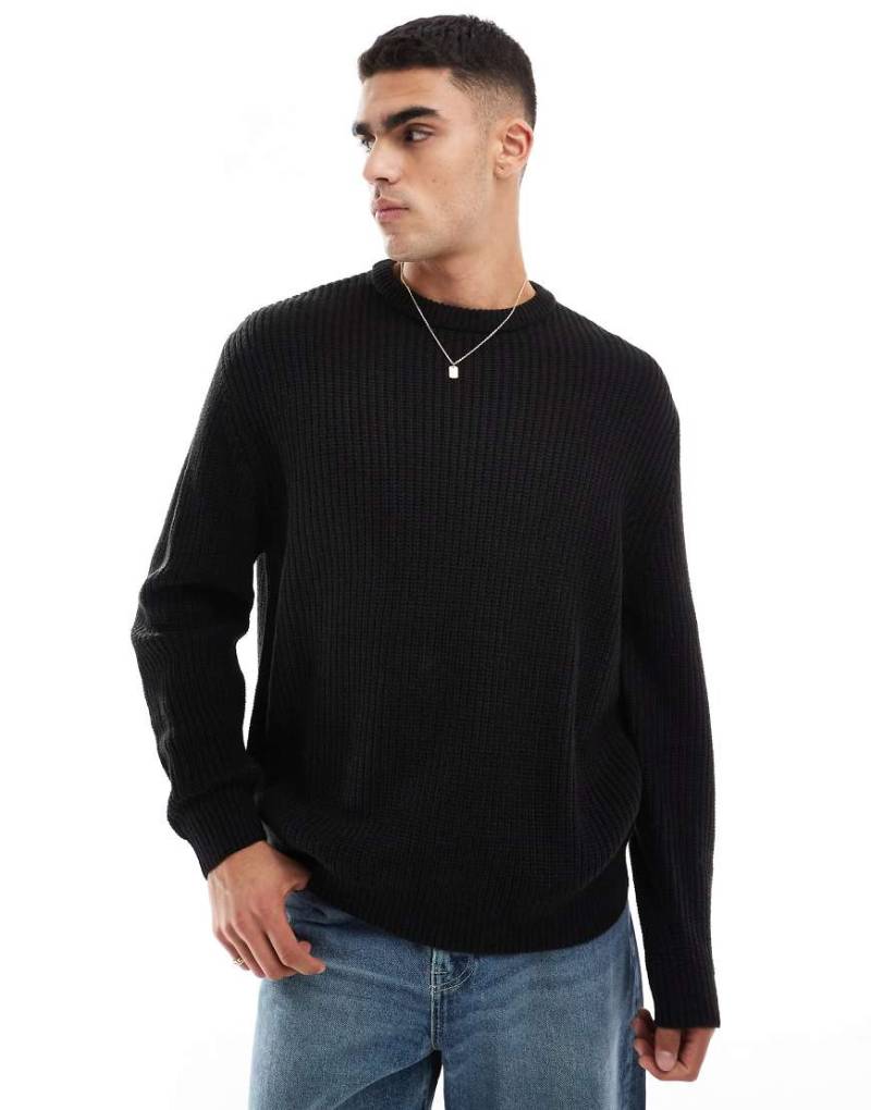ASOS DESIGN - Gerippter Oversize-Strickpullover in Schwarz von ASOS DESIGN