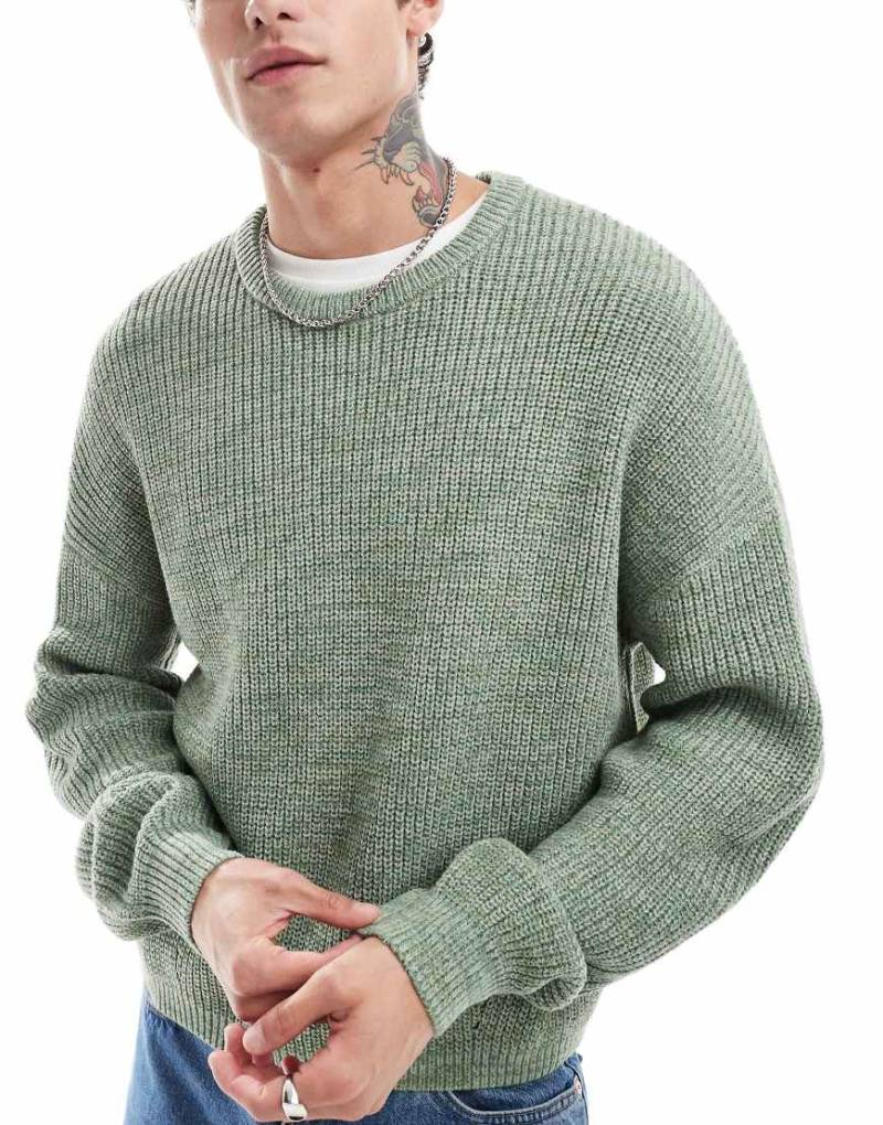 ASOS DESIGN - Gerippter lockerer Strickpullover in Grün mit Patentmuster von ASOS DESIGN