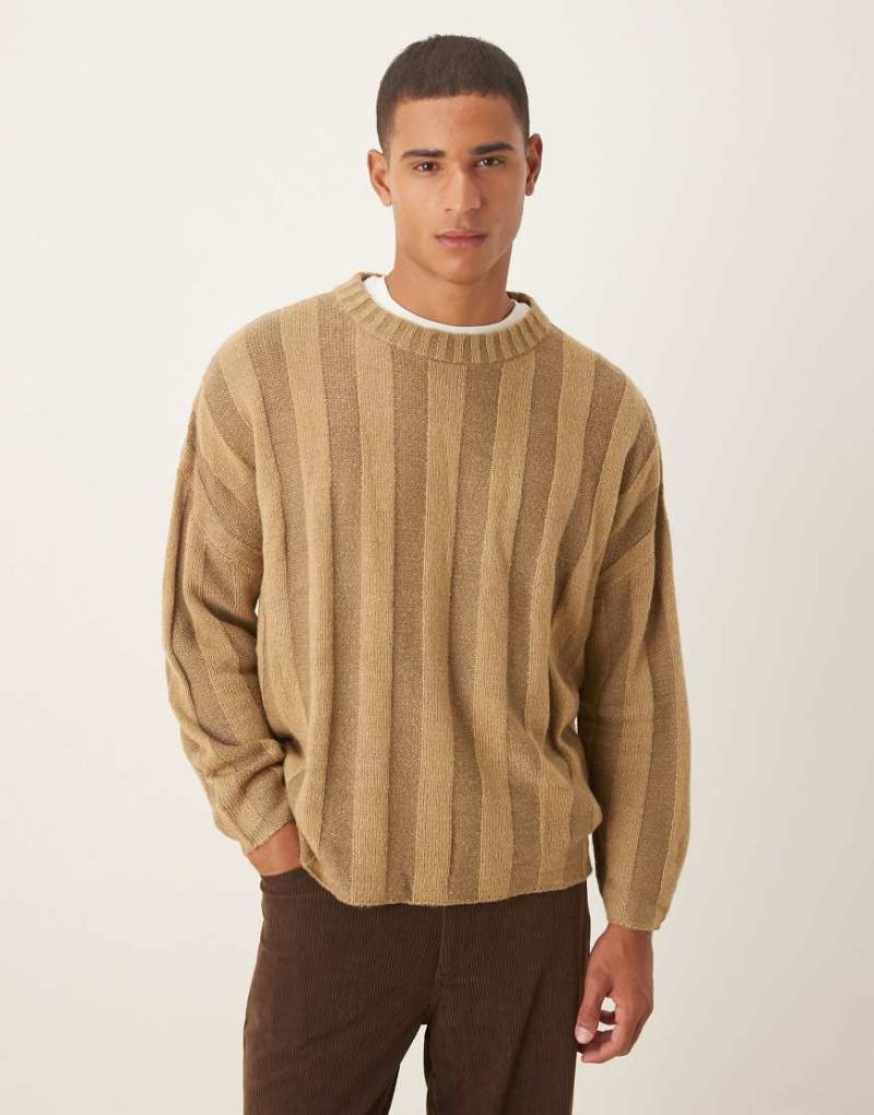 ASOS DESIGN - Gerippter Super-Oversize-Strickpullover in Beige-Neutral von ASOS DESIGN