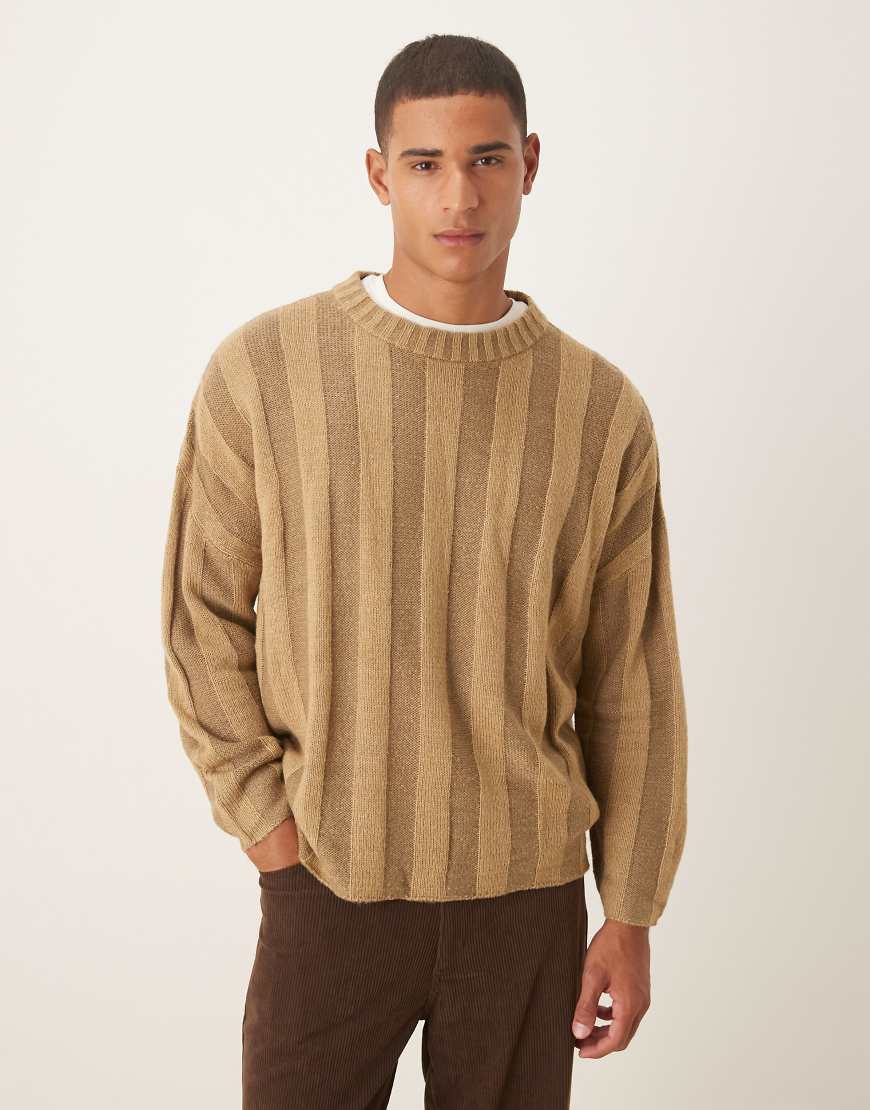 ASOS DESIGN - Gerippter Super-Oversize-Strickpullover in Beige-Neutral von ASOS DESIGN