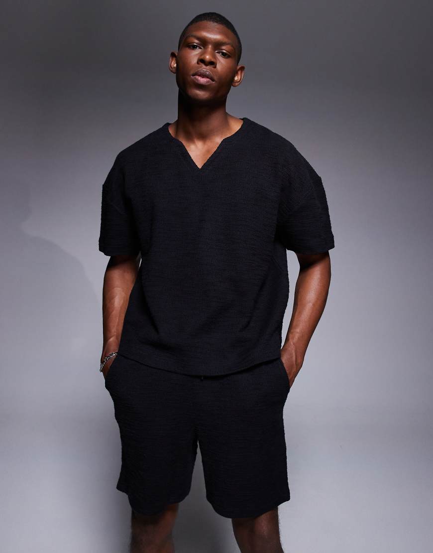 ASOS DESIGN - Kastiges, strukturiertes Oversize-T-Shirt in Schwarz, Kombiteil von ASOS DESIGN