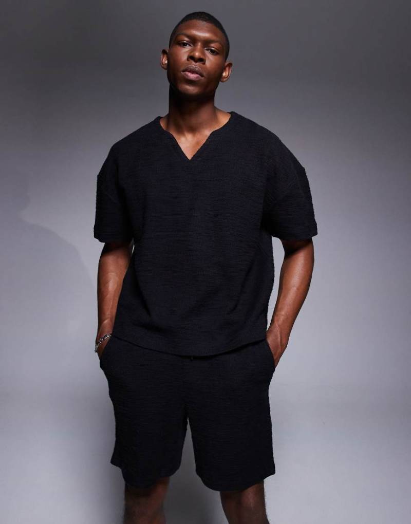 ASOS DESIGN - Kastiges, strukturiertes Oversize-T-Shirt in Schwarz, Kombiteil von ASOS DESIGN