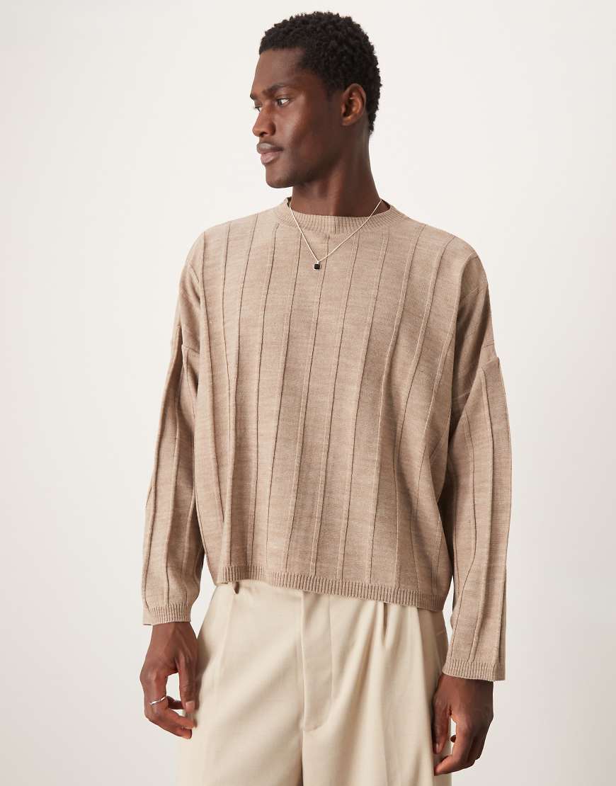 ASOS DESIGN - Geripptes, langärmliges Oversize-Shirt in Braun mit kurzem Schnitt-Neutral ASOS DESIGN - Geripptes, langärmliges Oversize-Shirt in Braun mit kurzem Schnitt-Neutral von ASOS DESIGN