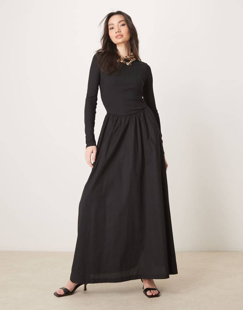 ASOS DESIGN - Geripptes Hybrid-Maxikleid in Schwarz von ASOS DESIGN