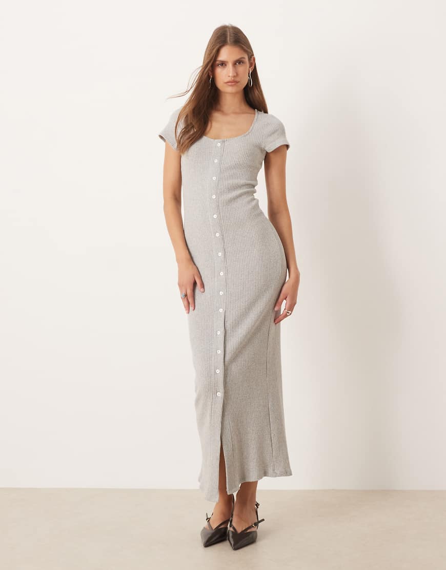 ASOS DESIGN - Geripptes Kleid in Grau mit durchgehender Knopfleiste von ASOS DESIGN