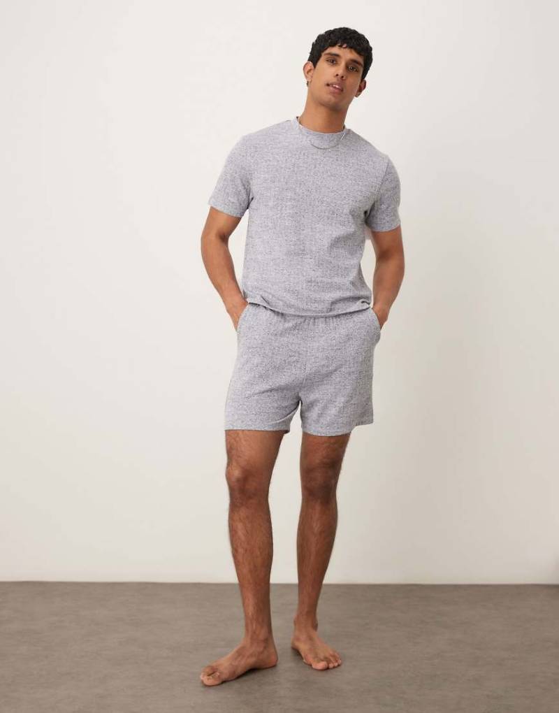 ASOS DESIGN - Gerippter Pyjama in Blau mit kastigem Schnitt von ASOS DESIGN