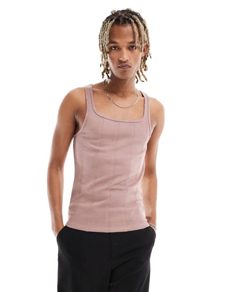ASOS DESIGN - Geripptes Muskel-Trägertop in Rosa mit eckigem Ausschnitt-Braun von ASOS DESIGN