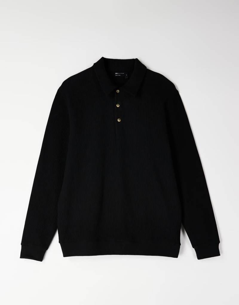 ASOS DESIGN- Geripptes Sweatshirt in Schwarz mit Polokragen von ASOS DESIGN