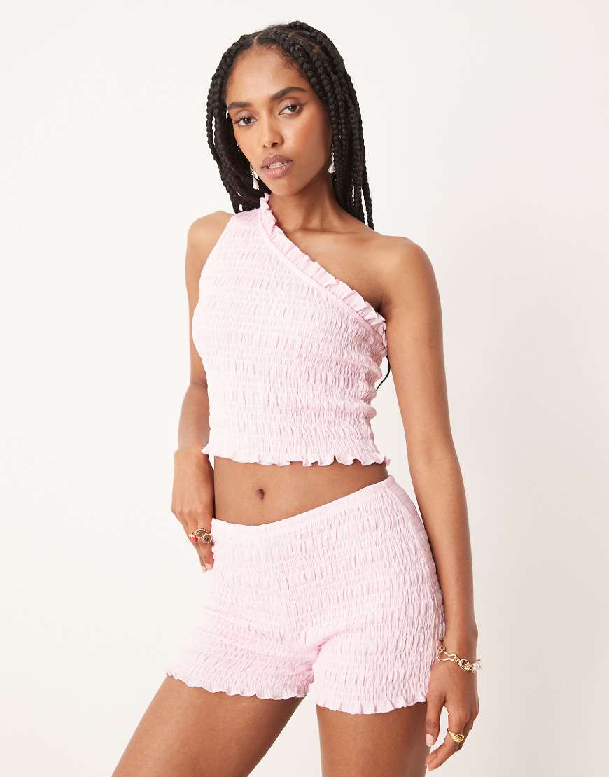 ASOS DESIGN - Gesmokte Mikro-Shorts in Rosa, Kombiteil von ASOS DESIGN