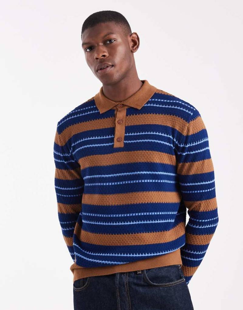 ASOS DESIGN - Gesteiftes Relaxed-Fit-Polohemd aus Strickstoff in Hellbraun-Bunt von ASOS DESIGN