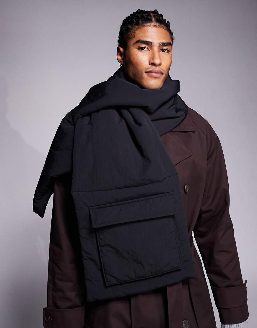 ASOS DESIGN - Gesteppter, wattierter Schal in Schwarz mit Tasche von ASOS DESIGN