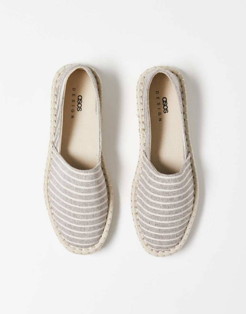 ASOS DESIGN - Gestreifte Espadrilles aus Canvas in Grau von ASOS DESIGN