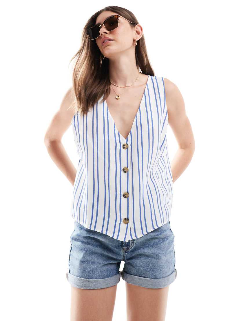 ASOS DESIGN - Gestreifte Weste in blau-weißer Leinenoptik-Bunt von ASOS DESIGN