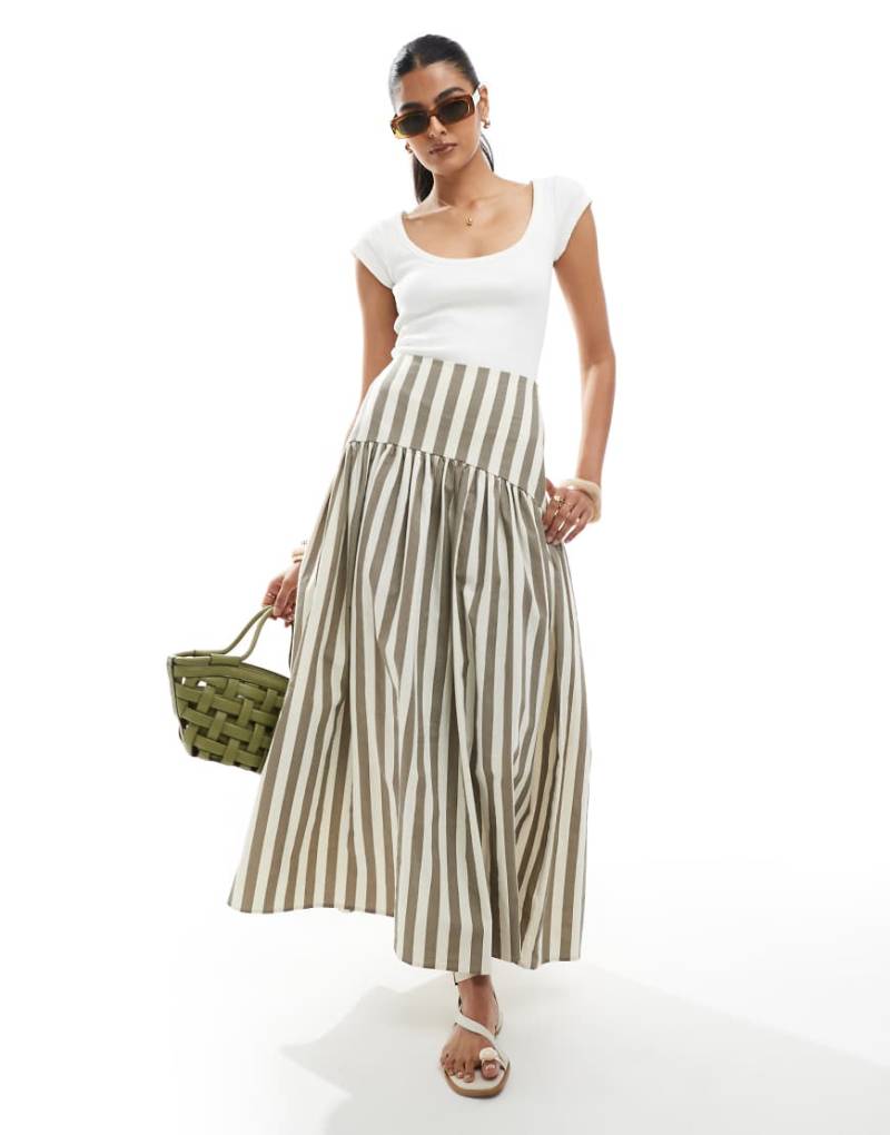 ASOS DESIGN - Gestreifter Maxirock in naturfarbener Leinenoptik mit tiefer Taille-Bunt von ASOS DESIGN