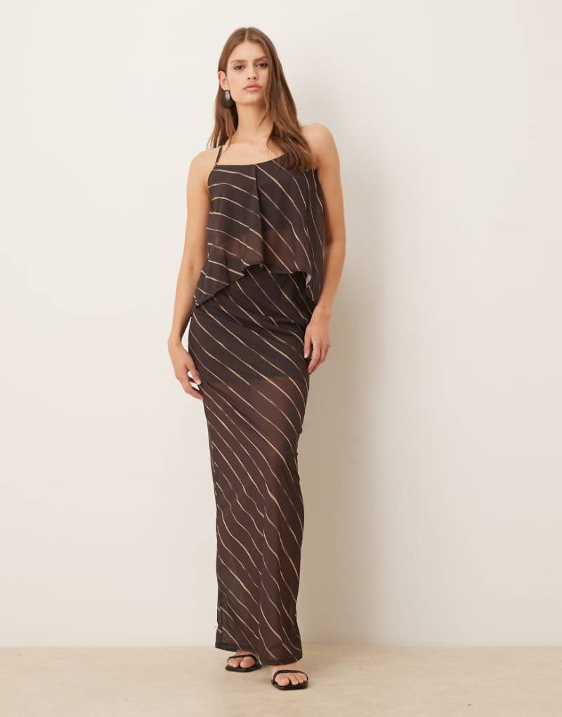 ASOS DESIGN - Maxirock aus transparentem Netzstoff in dunklem Schokobraun mit Streifen, Kombiteil-Brown von ASOS DESIGN