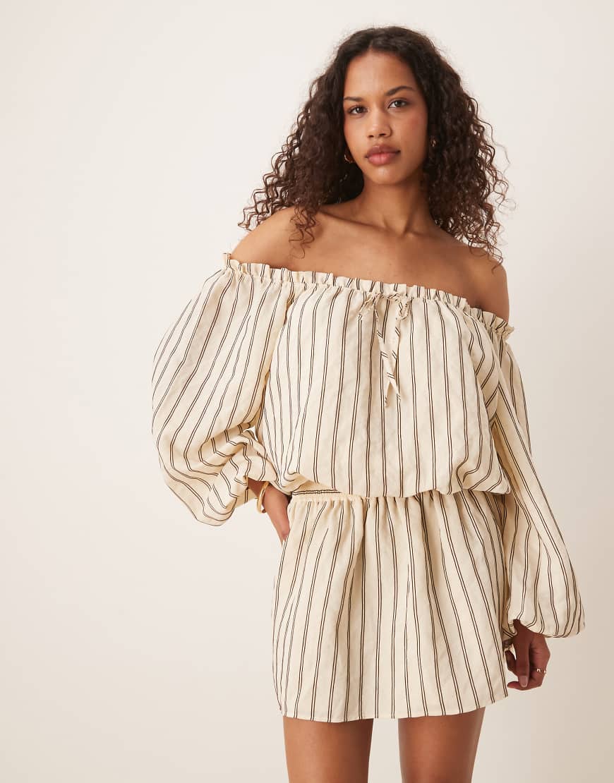 ASOS DESIGN - Gestreiftes Boho-Minikleid aus Baumwolle in Buttermilchgelb-Rosa von ASOS DESIGN
