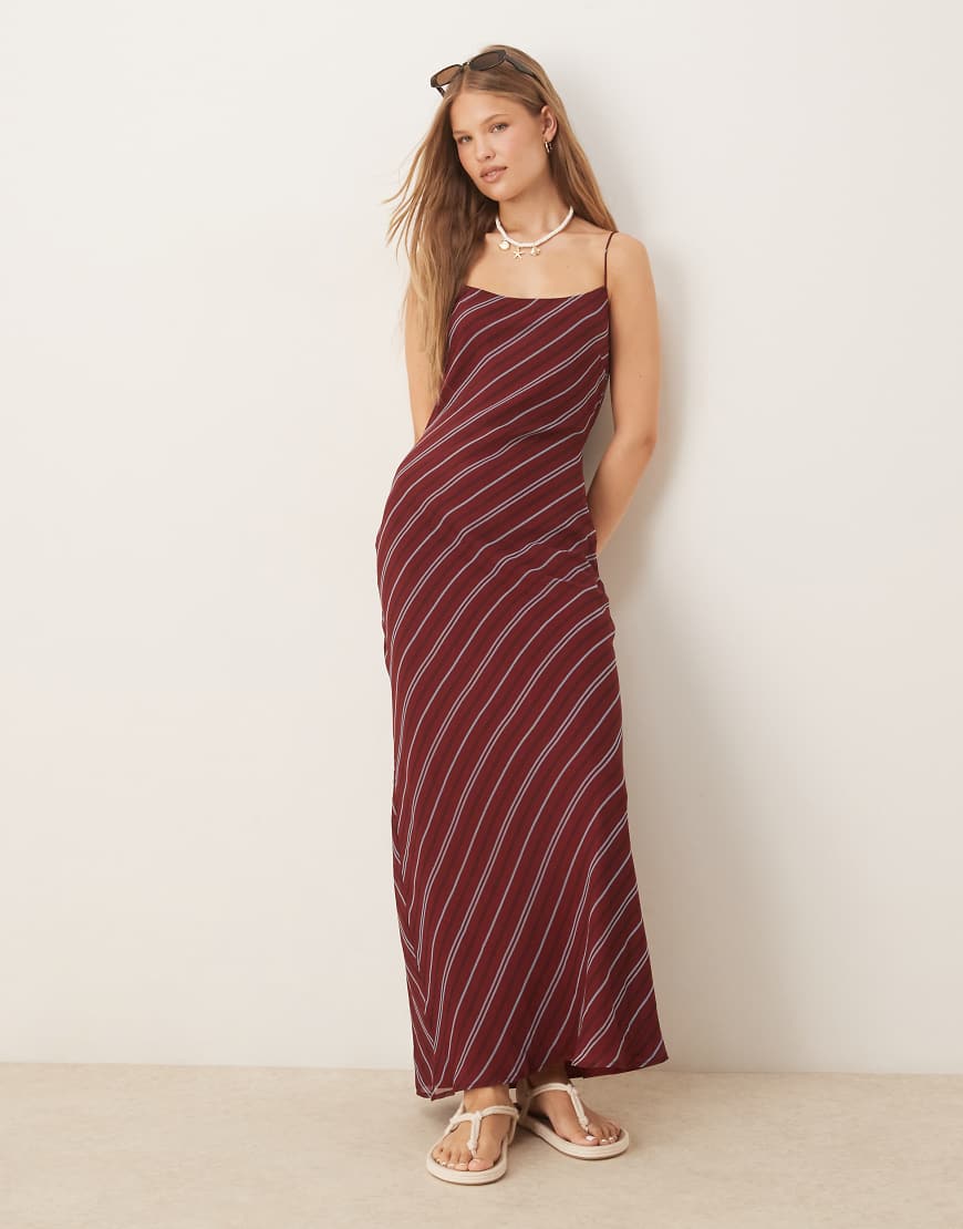 ASOS DESIGN - Gestreiftes Midi-Schlupfkleid mit schmalen Trägern und Wasserfall-Rückenausschnitt-Bunt von ASOS DESIGN