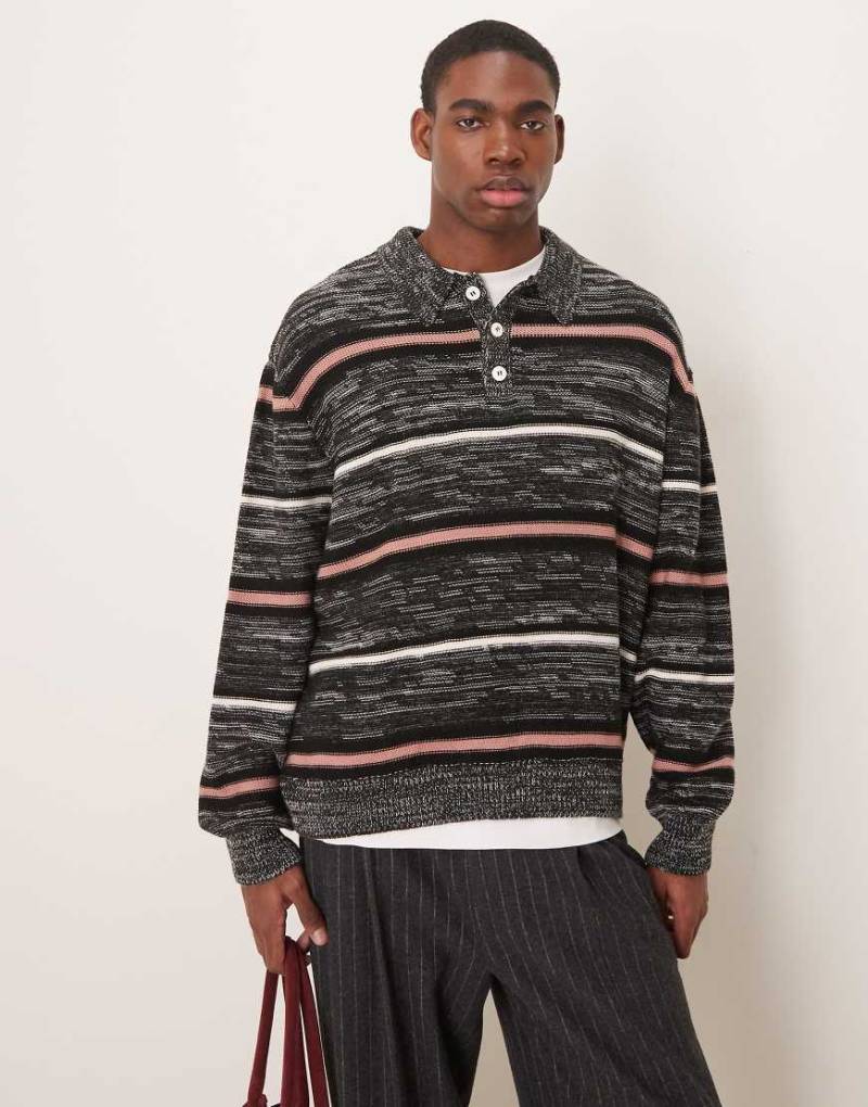 ASOS DESIGN - Gestreiftes Oversize-Polohemd aus Strick in meliertem Grau-Bunt von ASOS DESIGN