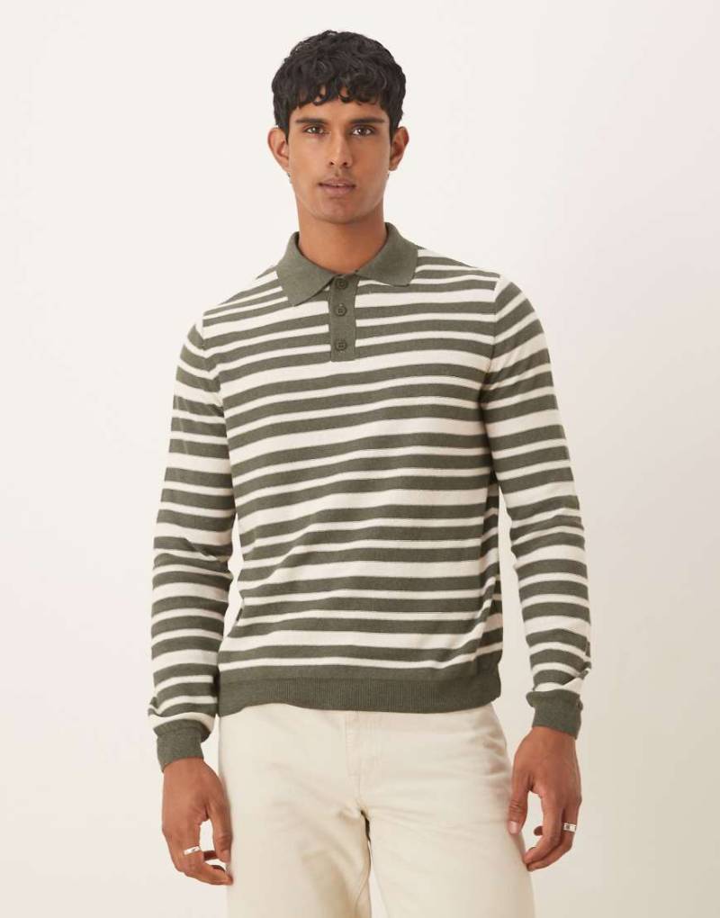 ASOS DESIGN - Gestreiftes Relaxed-Fit-Polohemd aus Strick in Grün und Weiß-Bunt von ASOS DESIGN