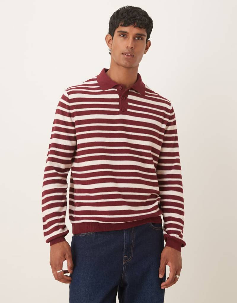 ASOS DESIGN - Gestreiftes Relaxed Fit Polohemd aus Strick in Rot und Weiß-Bunt von ASOS DESIGN
