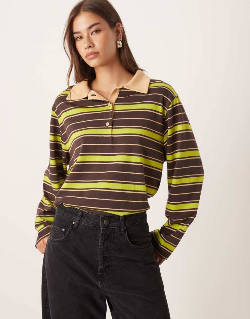 ASOS DESIGN - Gestreiftes Rugby-Poloshirt in Marineblau-Grün von ASOS DESIGN