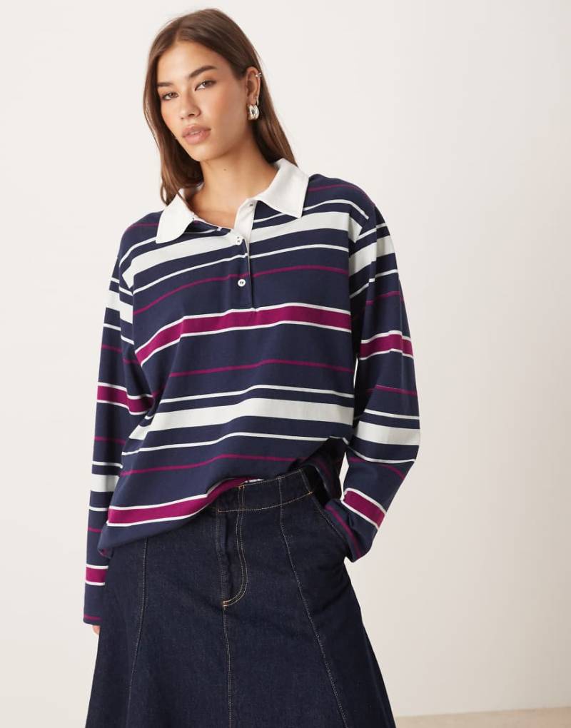 ASOS DESIGN - Gestreiftes Rugby-Poloshirt in Marineblau von ASOS DESIGN