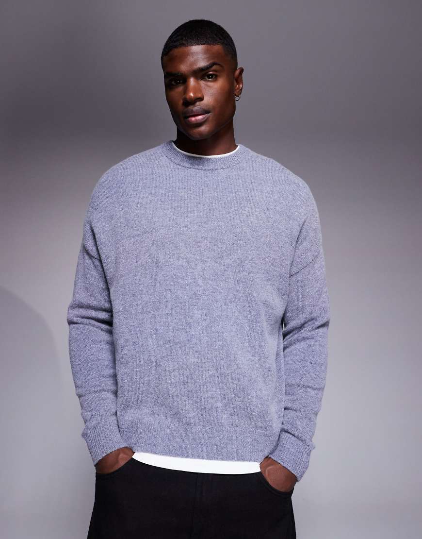 ASOS DESIGN - Gestrickter Oversize-Pullover aus Lammwolle in meliertem Grau mit Rundhalsausschnitt von ASOS DESIGN