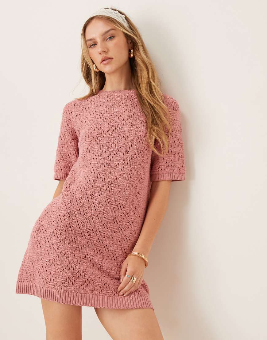 ASOS DESIGN - Gestricktes Mini-T-Shirt-Kleid mit halblangen Ärmeln-Rosa ASOS DESIGN - Gestricktes Mini-T-Shirt-Kleid mit halblangen Ärmeln-Rosa von ASOS DESIGN