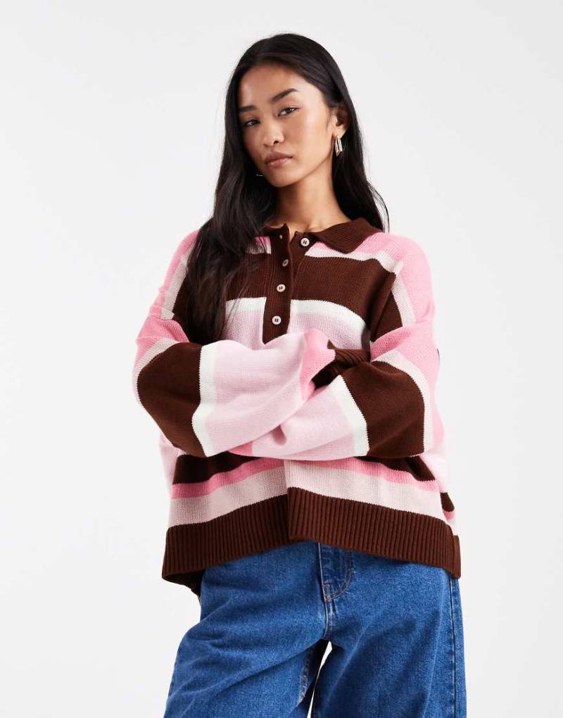 ASOS DESIGN - Gestricktes Poloshirt mit Streifen-Bunt von ASOS DESIGN