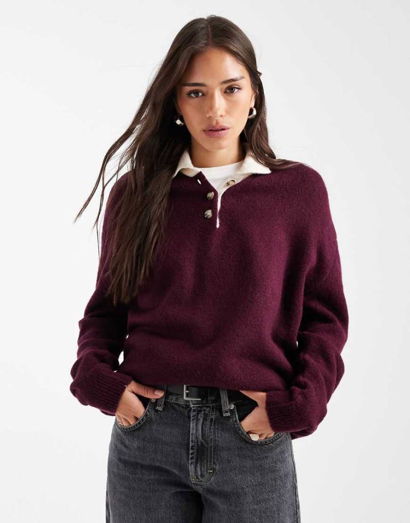 ASOS DESIGN - Gestricktes Rugby-Oberteil in Weinrot-Lila von ASOS DESIGN