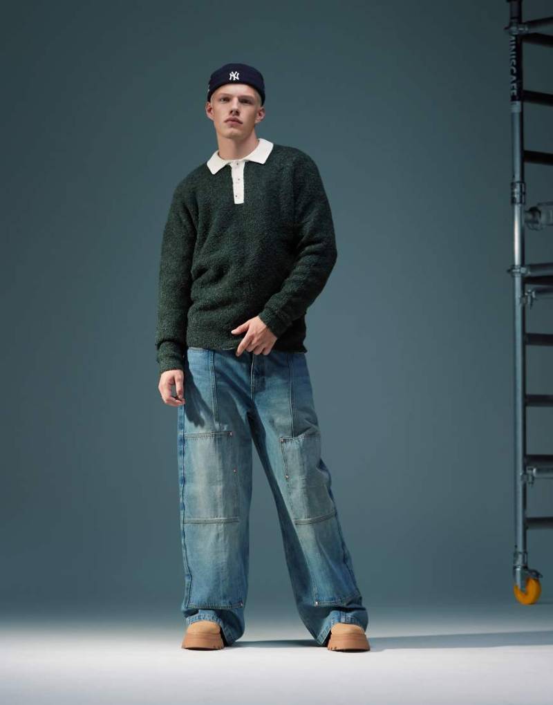ASOS DESIGN - Legerer strukturierter Rugby-Polo-Strickpullover in Grün von ASOS DESIGN