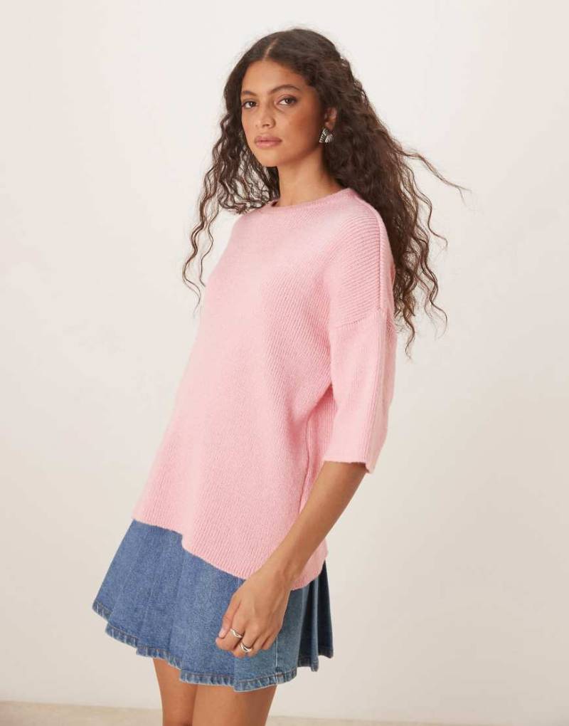 ASOS DESIGN - Oversize-T-Shirt aus Grobstrick in Rosa von ASOS DESIGN