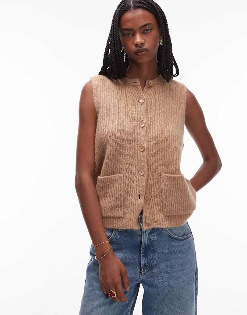 ASOS DESIGN - Gestricktes Tanktop in Mokkabraun mit aufgesetzten Taschen-Brown von ASOS DESIGN