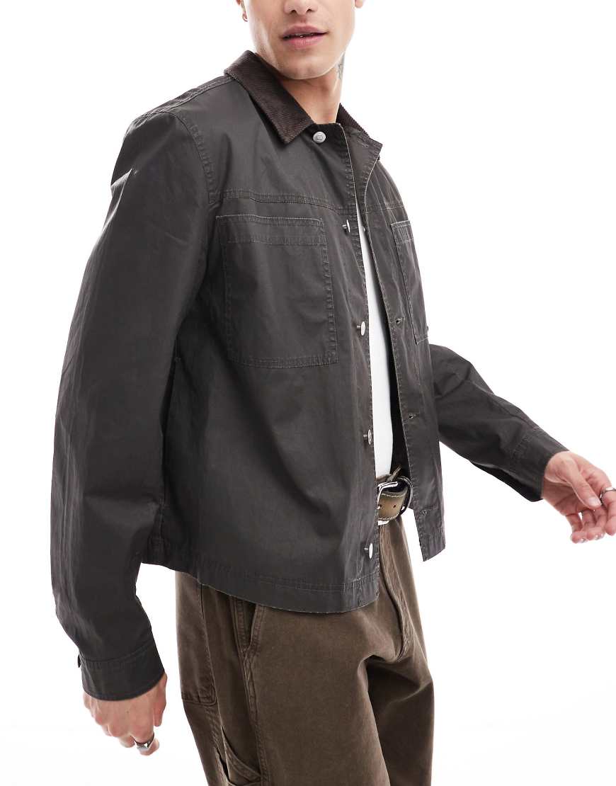 ASOS DESIGN - Gewachste Harrington-Jacke in Braun mit kurzem Schnitt-Schwarz ASOS DESIGN - Gewachste Harrington-Jacke in Braun mit kurzem Schnitt-Schwarz von ASOS DESIGN