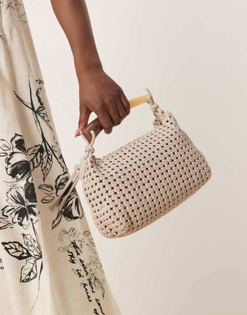 ASOS DESIGN - Handtasche in Beige mit Webmuster und Kunstharz-Henkel-Neutral von ASOS DESIGN