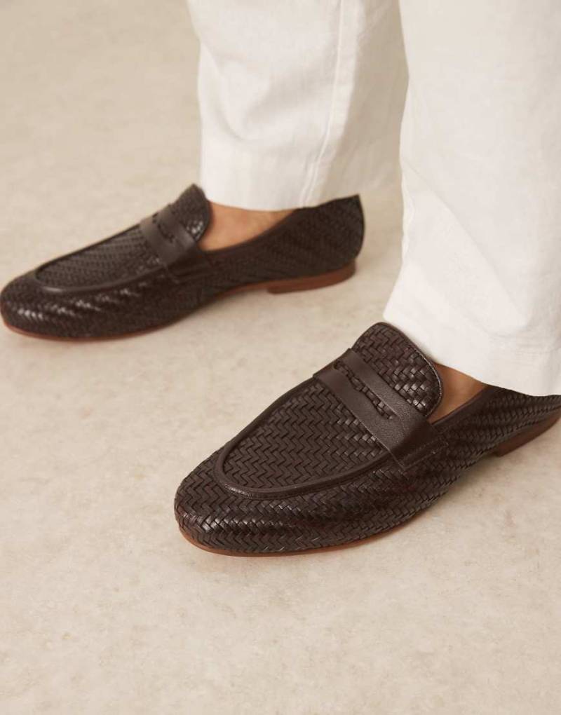 ASOS DESIGN - Gewebte Leder-Loafer in Braun von ASOS DESIGN