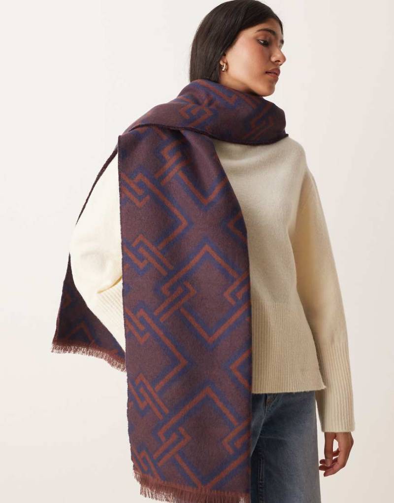 ASOS DESIGN - Gewebter Jacquard-Schal mit Monogramm-Muster in Braun und Marineblau-Bunt von ASOS DESIGN
