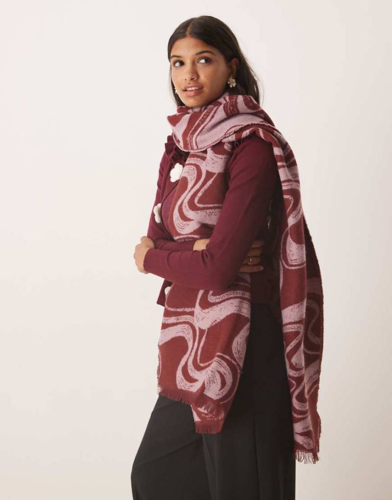 ASOS DESIGN - Gewebter Jacquard-Schal mit Monogramm-Wirbelmuster in Rosa und Burgunderrot-Bunt von ASOS DESIGN