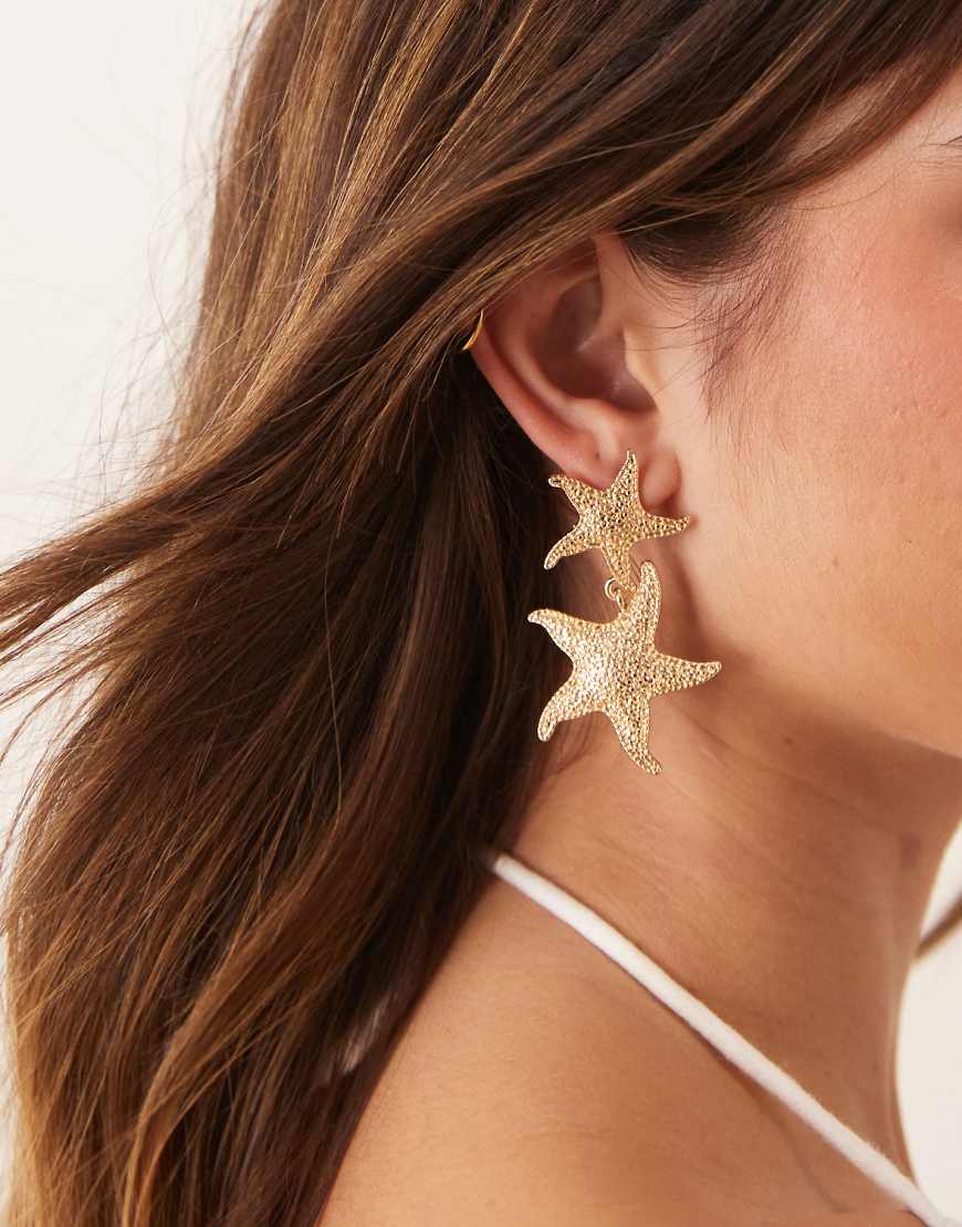 ASOS DESIGN - Goldfarbene Hänge-Ohrstecker mit doppeltem Seestern-Design von ASOS DESIGN