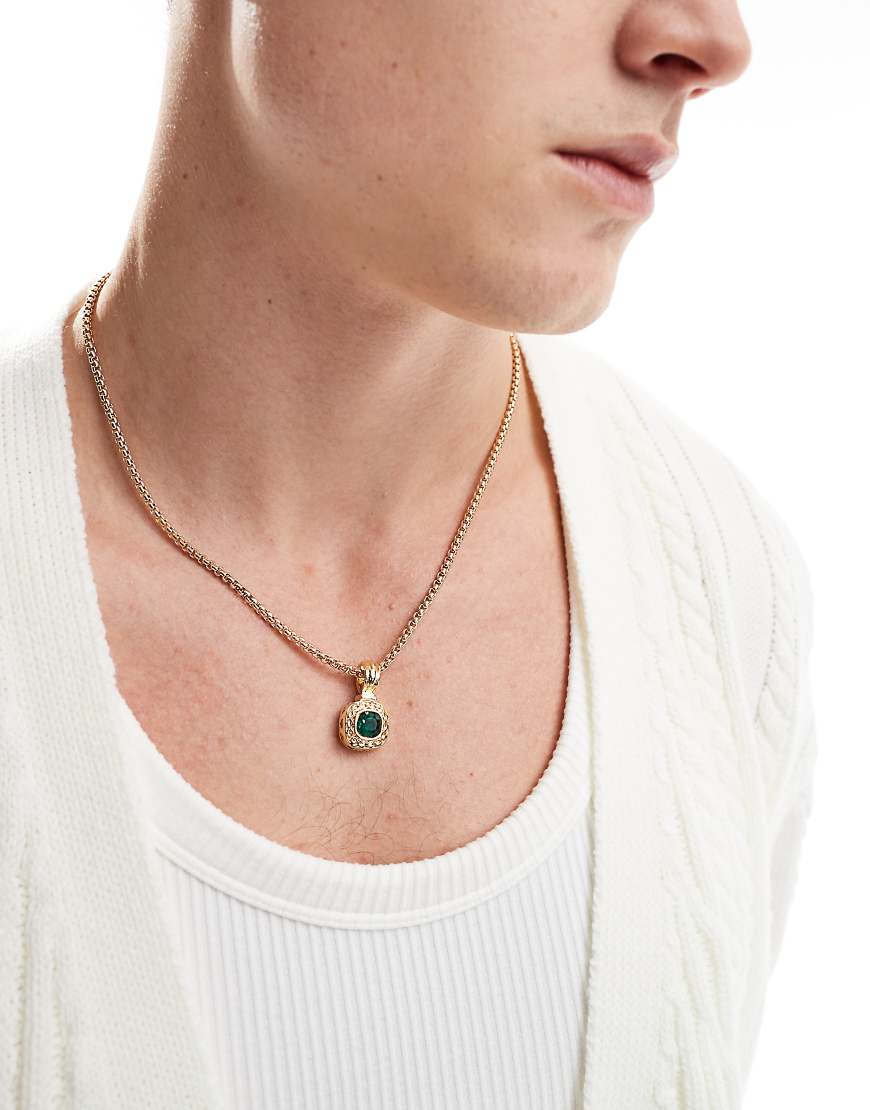ASOS DESIGN - Goldfarbene Halskette mit grünem Kristallsteinanhänger von ASOS DESIGN