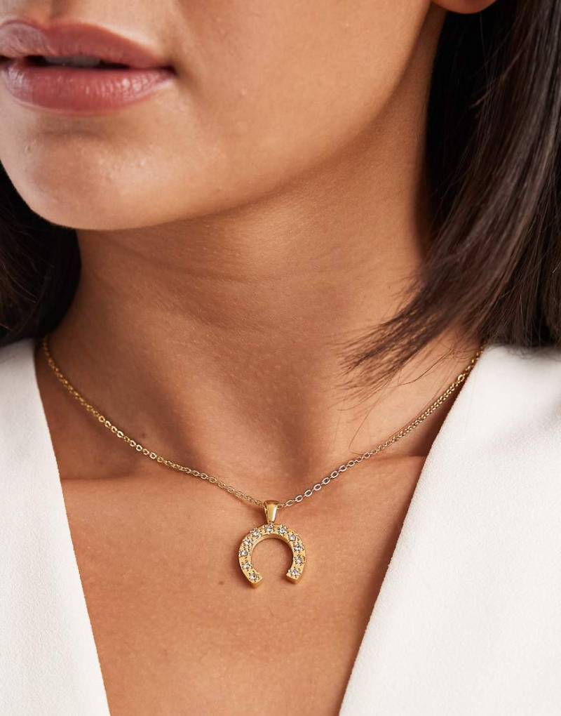 ASOS DESIGN - Goldfarbene Halskette aus wasserfestem Edelstahl mit Hufeisenanhänger mit Zirkonia-Kristallen, inkl. Geschenkbeutel von ASOS DESIGN