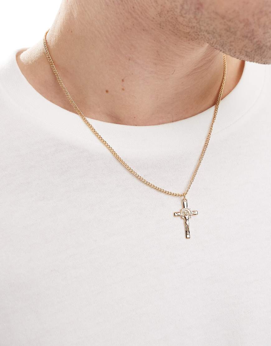 ASOS DESIGN - Goldfarbene Halskette mit Kreuzanhänger mit Design von ASOS DESIGN