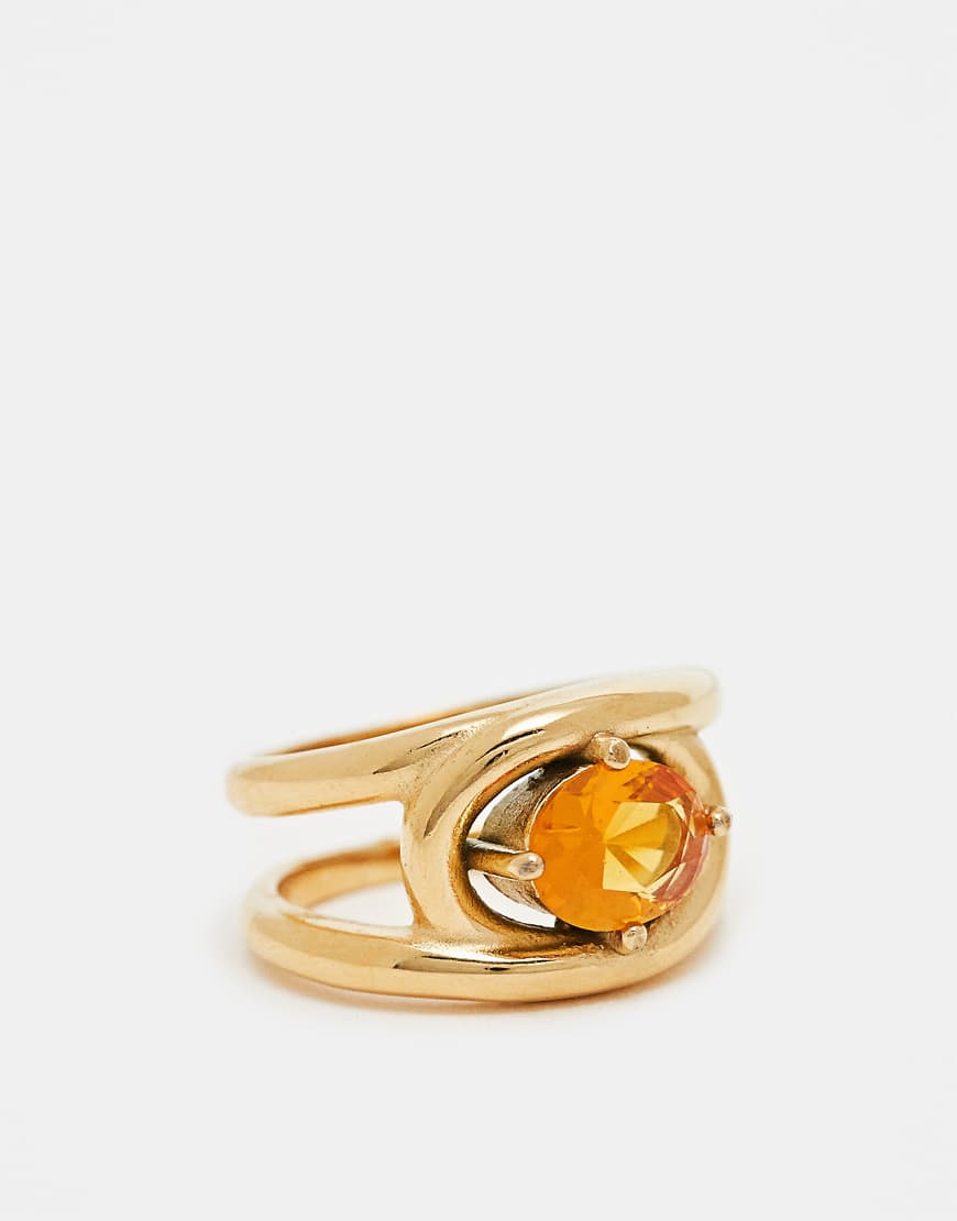ASOS DESIGN - Goldfarbener Ring aus wasserfestem Edelstahl mit bernsteinfarbenem Schmuckstein von ASOS DESIGN